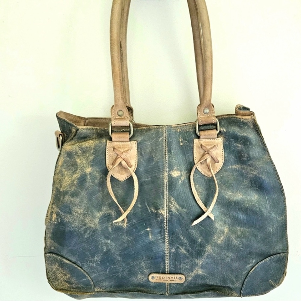 BED Stu Bruna Dark Teal Leather Satchel Purse